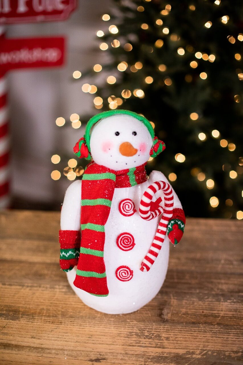 15” Snowman With Candy Cane