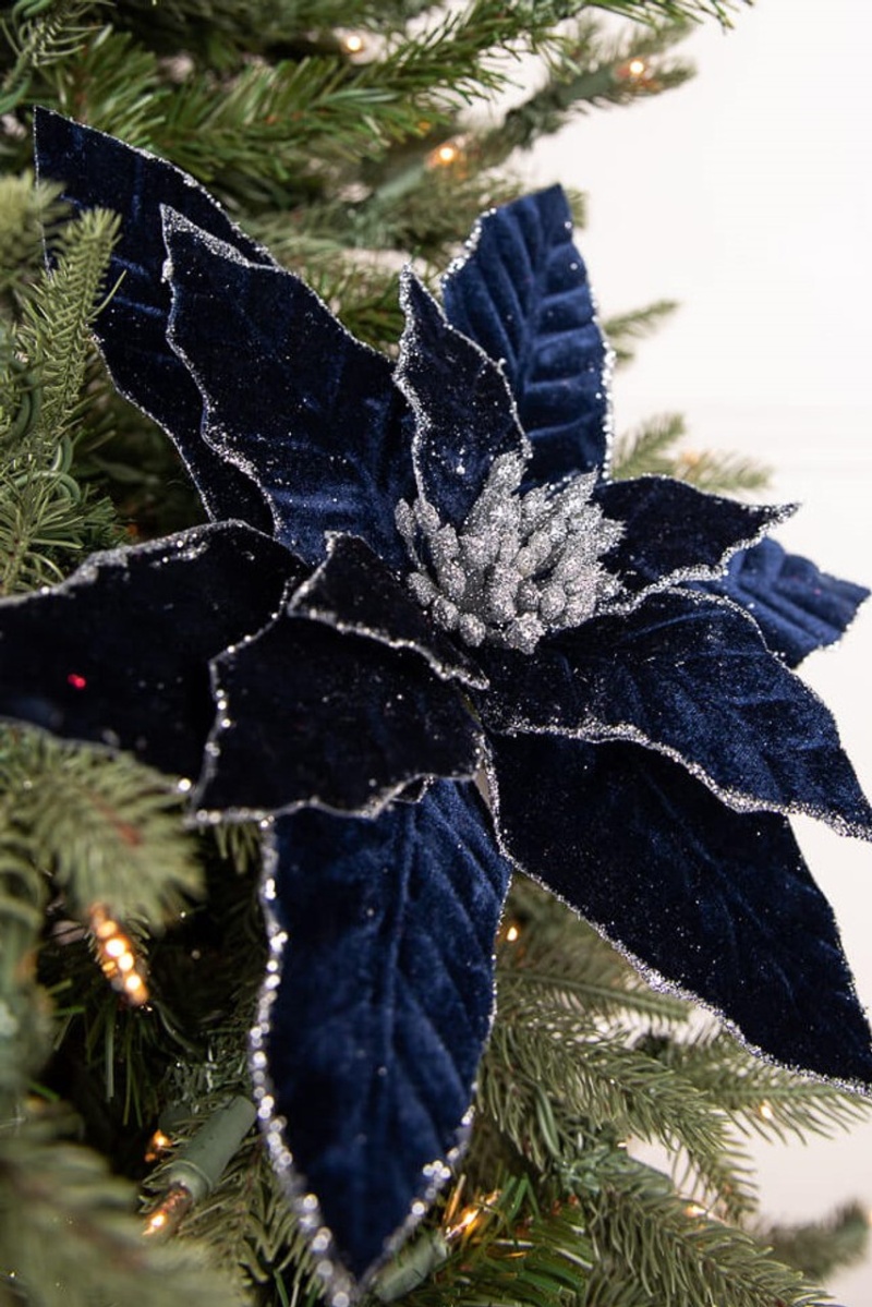 22” Midnight Blue Poinsettia Stem