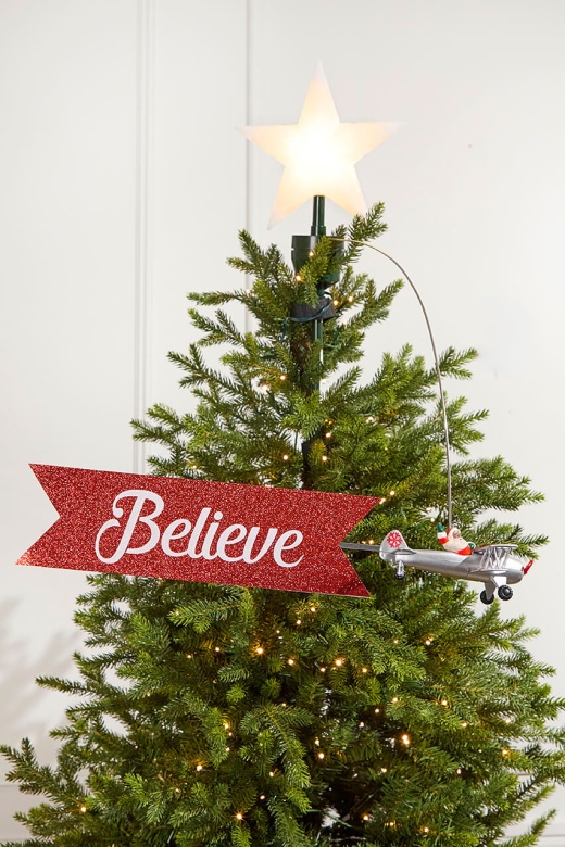 Animated Tree Topper, Black Santa's Biplane Circles The Tree
