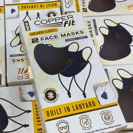 Copperfit Never Lost 2 Face Masks 1 Charcoal & 1 Blue Buillt In Lanyard (50 Pcs Lot)