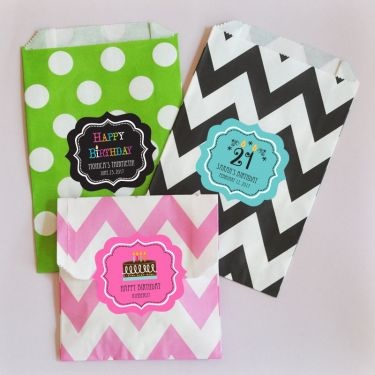 Personalized Birthday Chevron & Dots Goodie Bags (Set Of 12)