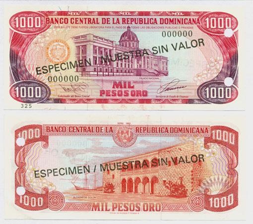 Dominican Rep. P145s(1993)(U) 1,000 Pesos (Specimen)