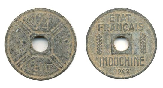French Indo Chinakm25(F-Vf) 1/4 Cent