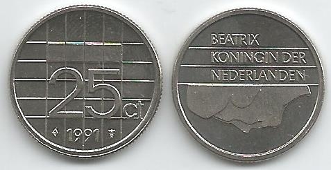 Netherlands Km204(U) 25 Cents