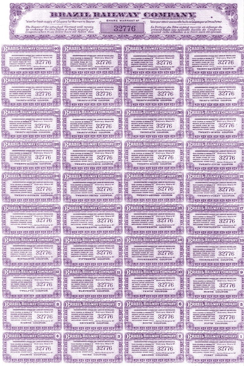 Brazil Railway Company, Stock Certificate, 1911