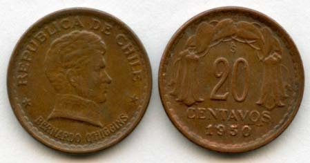 Chile Km177(F-Au) 20 Centavos