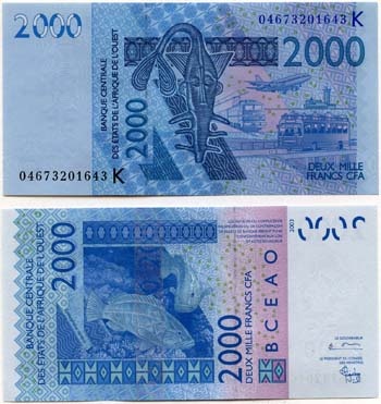 West African St. P716k(U) 2,000 Francs