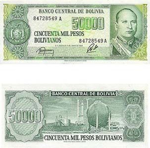 Bolivia P170(U) 50,000 Pesos Bolivanos