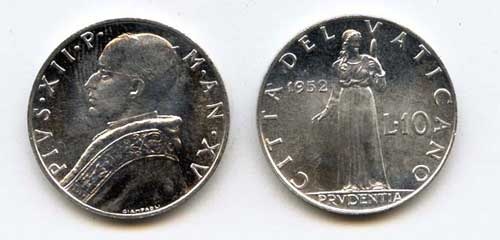 Vatican City Km52.1(U) 10 Lire (1951-53)