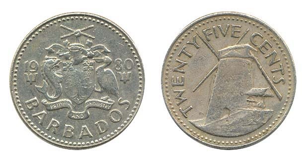 Barbados Km13(F-Vf) 25 Cents