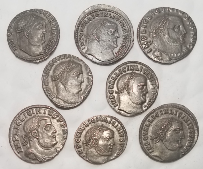 Lot Of 8 Licinius I Folles (Xf/Au) Silvered