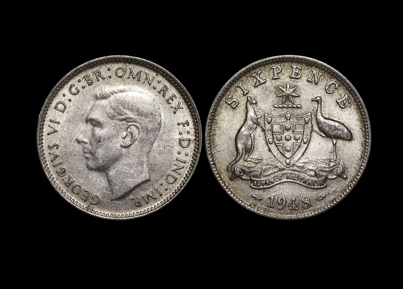 Australia, George Vi (1936-1952), Silver Sixpence, 1948(M) (1), A Lot Of (1) Coin