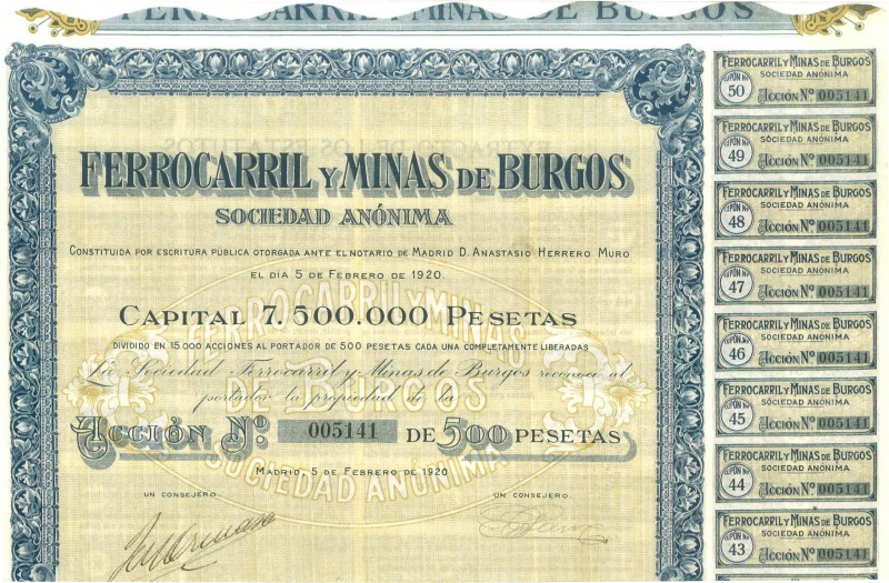 Spain: Railroad And Mine Of Burgos, Bond, 1920