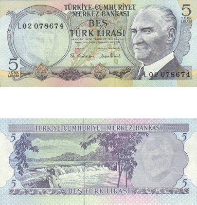 Turkey P185(U) 5 Lira