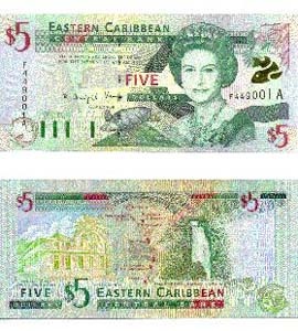 East Caribbean P37a(U) 5 Dollars – Antigua