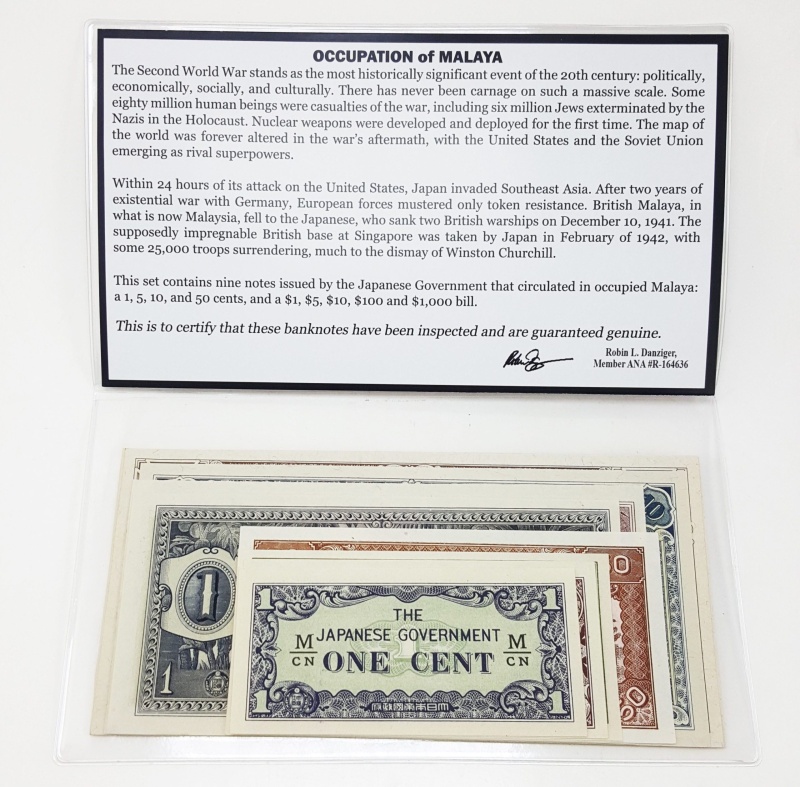 Ww2: Occuptaion Of Malaya (Set Of Nine Jim Notes Including The $1000 Bill In Au/Unc. (Billfold)