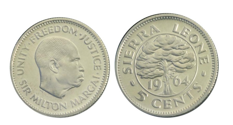 Sierra Leonekm18(Bu) 5 Cents (Proof) 1964
