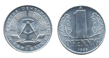 Germany D. R. Km8.2(U) 1 Pfennig Coin