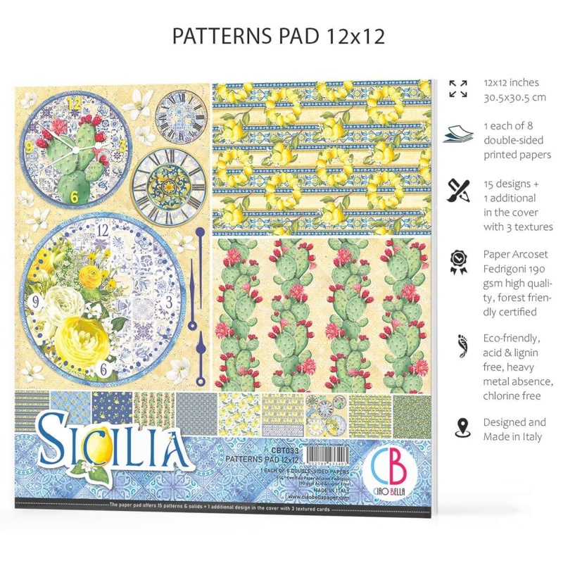 Ciao Bella Sicilia Patterns Pad 12"X12" 8/Pkg