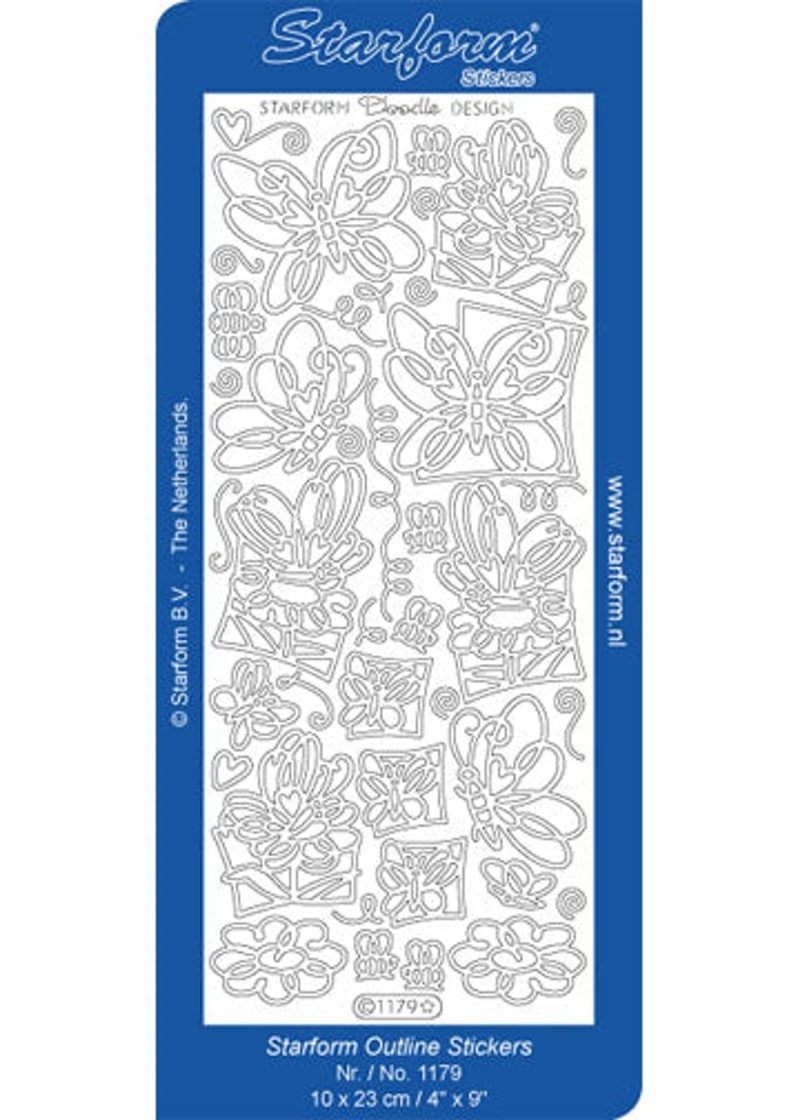 Deco Stickers - Doodle Design Butterflies/Flowers Silver