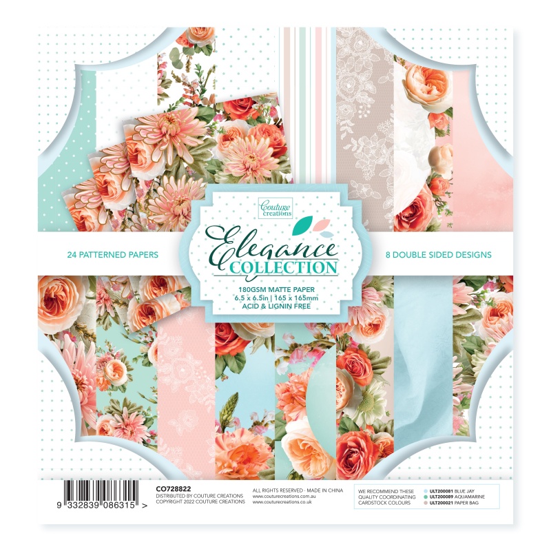 Couture Creations - Elegance Collection - 6.5 X 6.5 Paper Pad Inc. 3 Foiled Sheets (3 X 8 Designs | 24 Sheets)