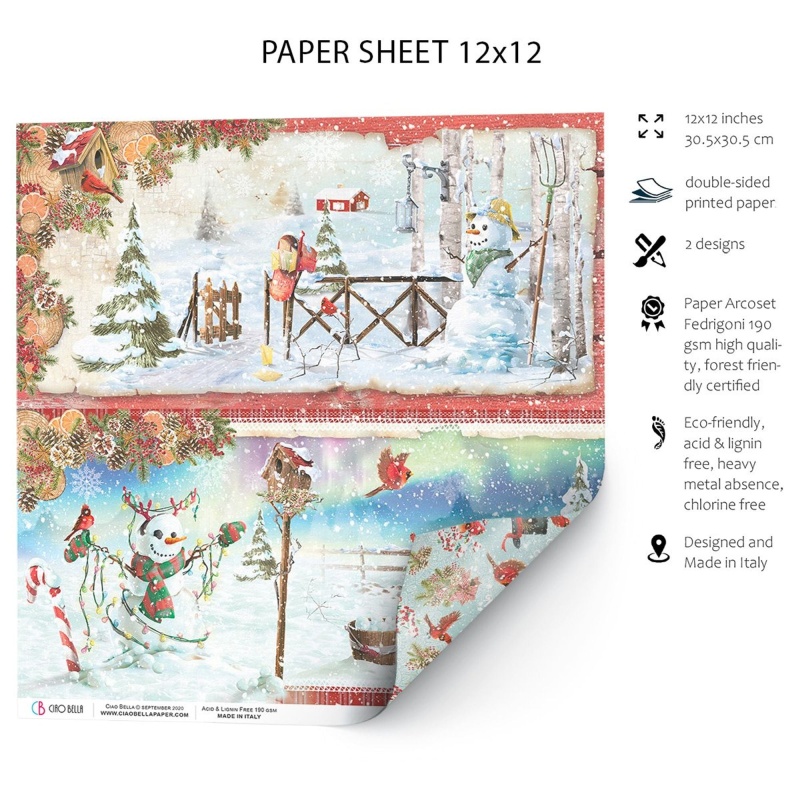 Ciao Bella Snowmen Paper Sheet 12"X12" 1 Sheet