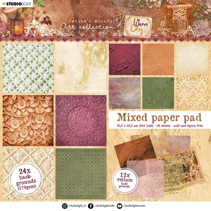 Jma Mixed Paper Pad Backgrounds - 24X Paper, 12X Vellum Warm & Cozy 203.2X203.2X7mm 36 Sh Nr.09
