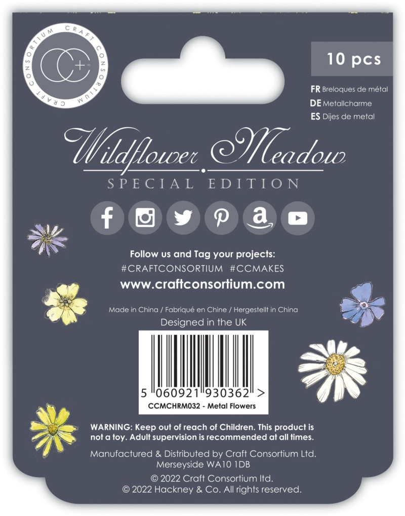 Craft Consortium Wildflower Meadow - Se - Silver Flowers - Metal Charms