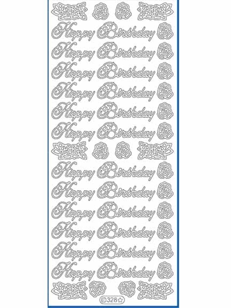 Deco Stickers - Happy Birthday/Rose Silver