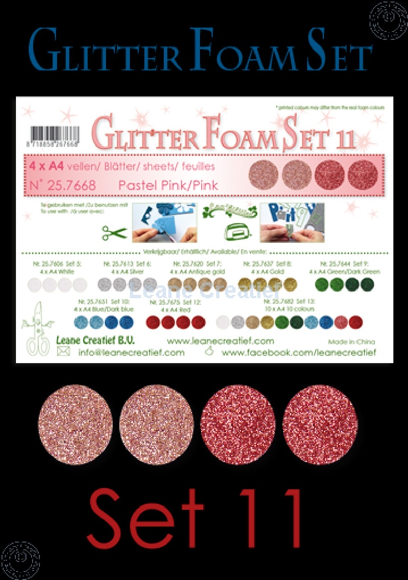 Glitter Foam Set 11, 4 Sheets A4 2 Pastel Pink & 2 Pink