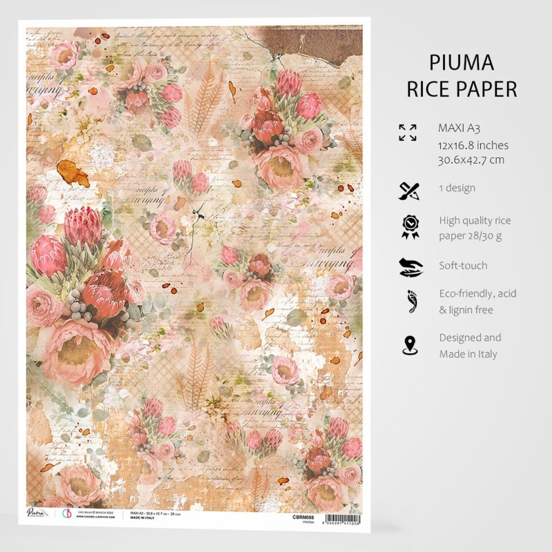 Ciao Bella Rice Paper A3 Protea - 3 Sheets