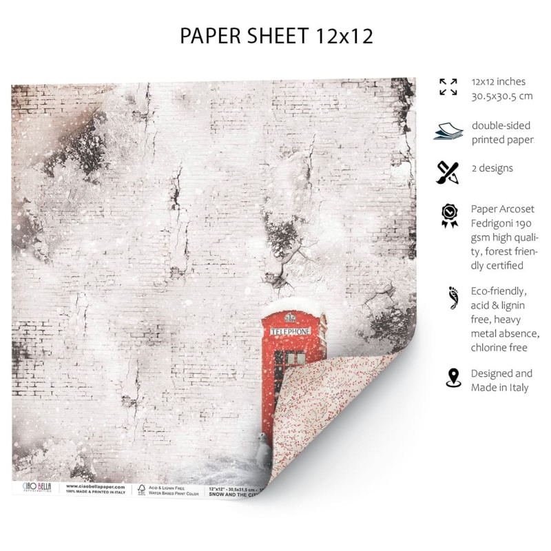 Ciao Bella Snow Falls Soundlessly Paper Sheet 12"X12" 1 Sheet