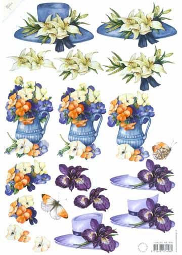 3D Cutting Print- Blue Flowers