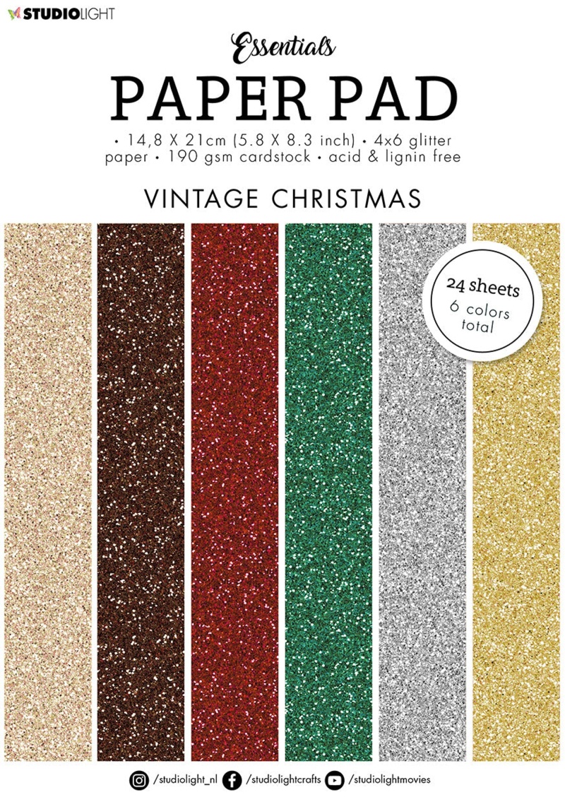 Sl Paper Pad Glitter Paper Vintage Christmas Essentials 148X210x9mm 24 Sh Nr.50