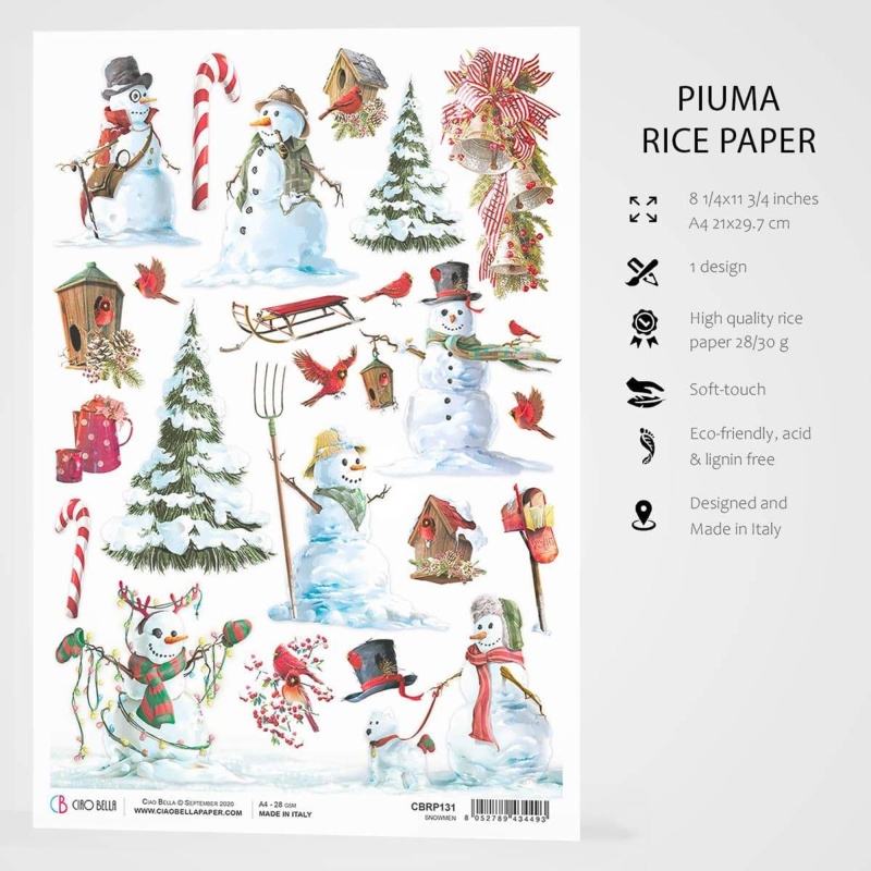 Ciao Bella Rice Paper A4 Snowmen