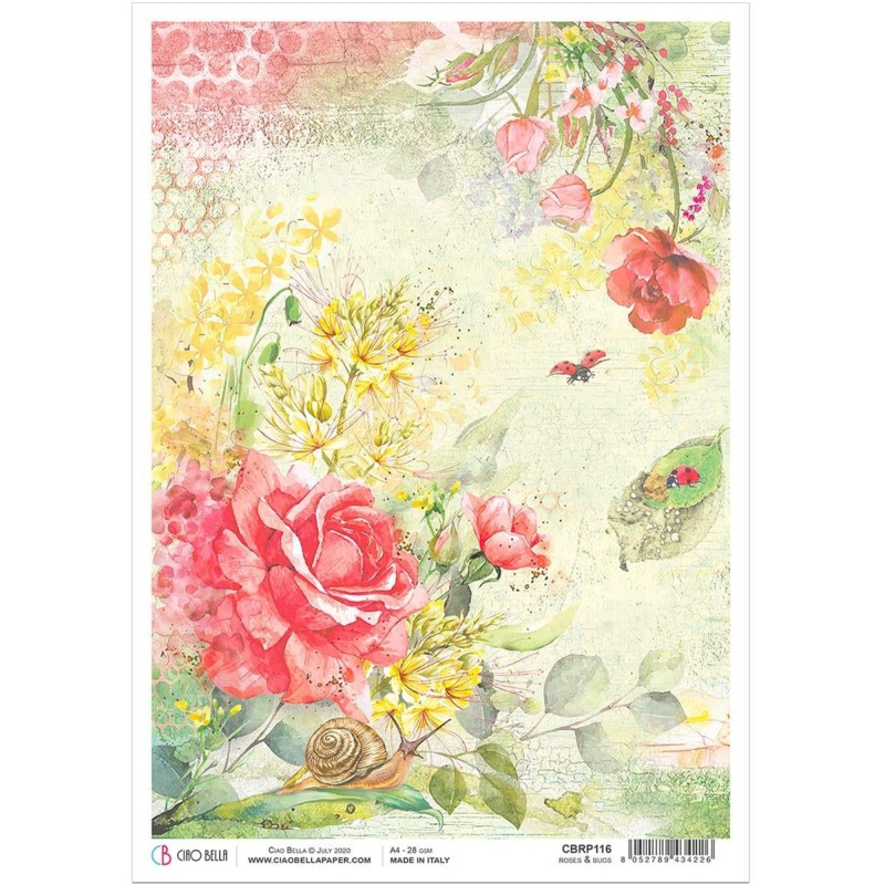Ciao Bella Rice Paper A4 Roses & Bugs