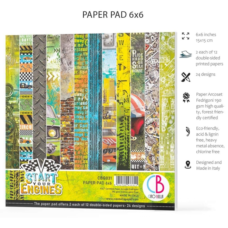 Ciao Bella Start Your Engines Paper Pad 6"X6" 24/Pkg