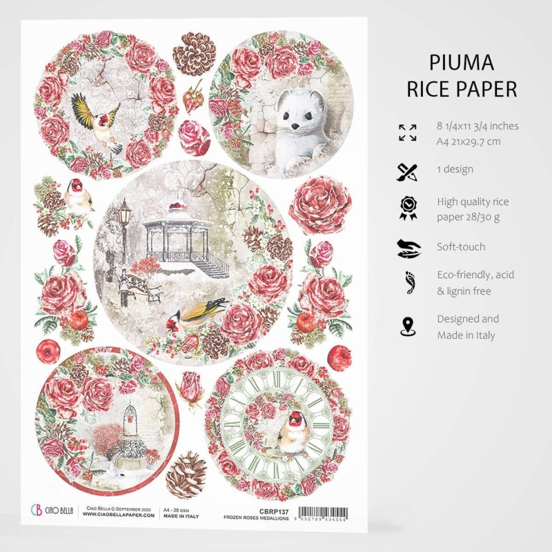 Ciao Bella Rice Paper A4 Frozen Roses Medallions