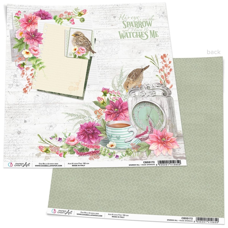 Ciao Bella House Sparrow Paper Sheet 12X12 1 Sheet