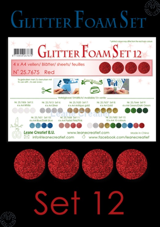 Glitter Foam Set 12, 4 Sheets A4 Red