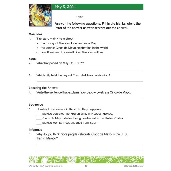 21St Century May Daily Comprehension: High Interest Reading Activities