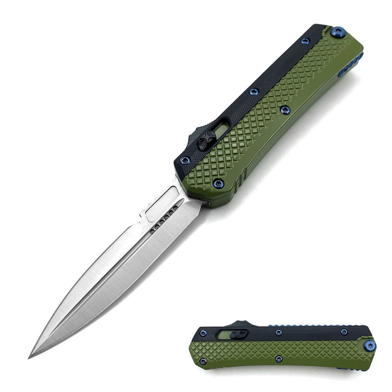 Double Edge Black & Green 2 Tone Handle Otf Knife