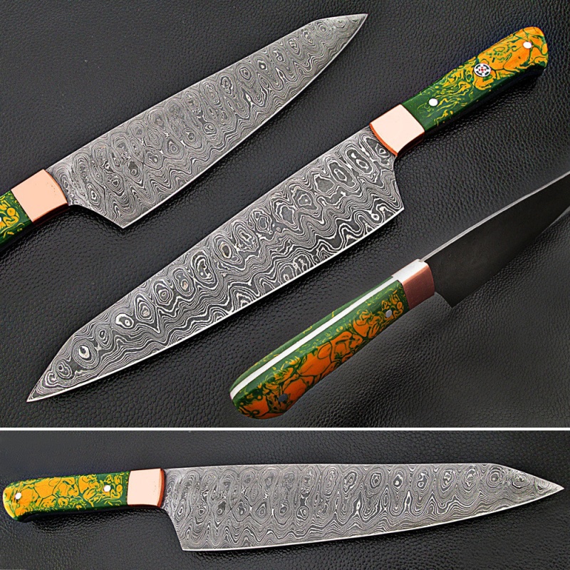 Pacific Rim Santoku Forged Chef Knife Resin Grips Damascus 1095 Hc Steel By White Deer