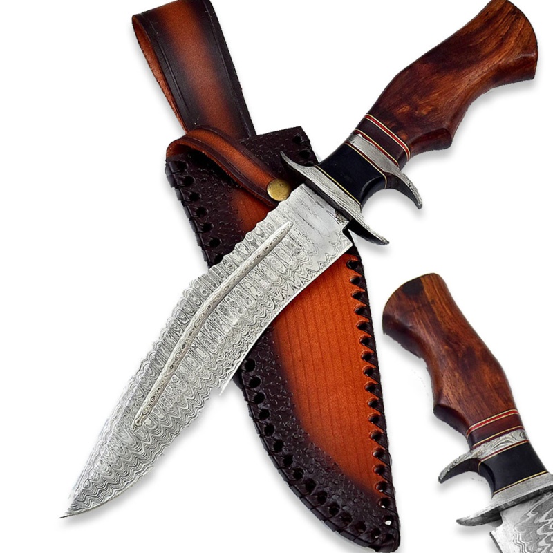 White Deer Custom Made Damascus Steel Bowie Ranger Knife With Cocobolo Wood Handle