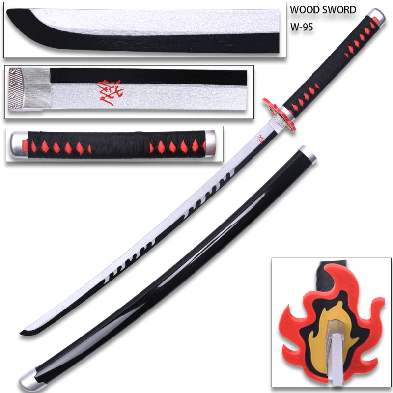 Demon Slayer - Tanjiro Kamado's Black Nichirin Wood Sword Katana W/Plastic Scabbard