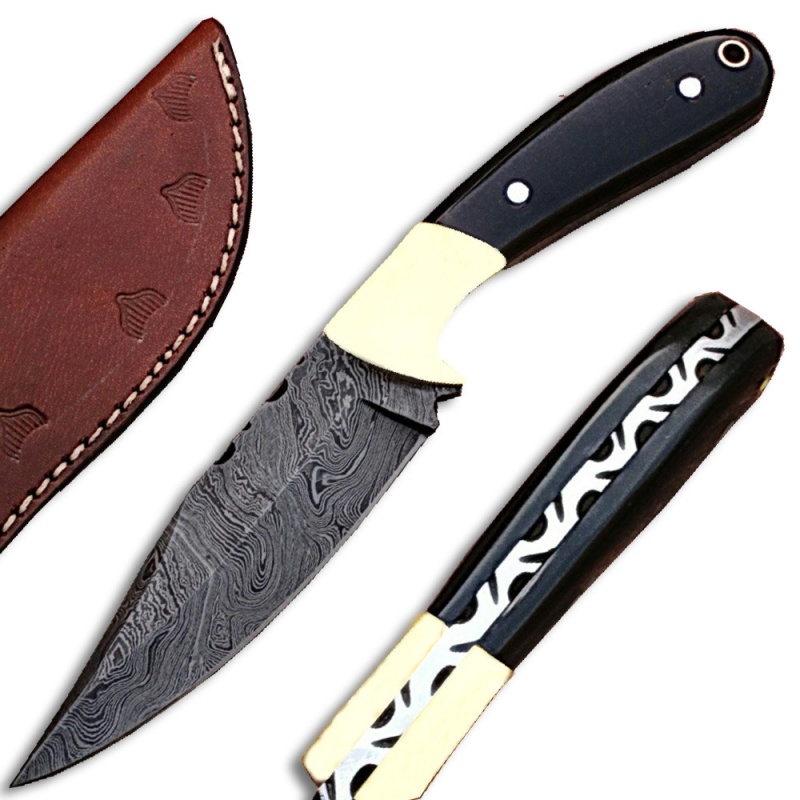 White Deer Custom Damascus Steel Knife (Buffalo Horn Handle)