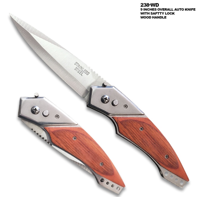 Auto Push Button 9 Inches Wood Handle Pocket Knife