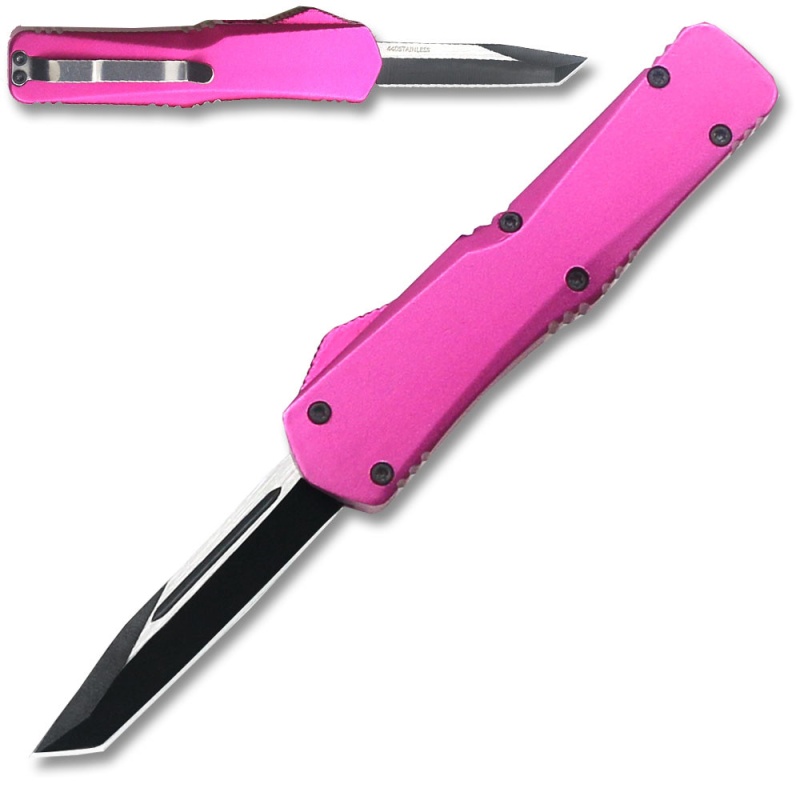 Electrifying California Legal Otf Dual Action Knife (Pink) Tanto Blade