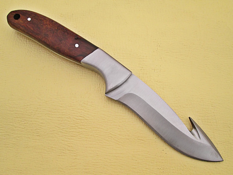 White Deer J2 Steel Hunters Guthook Skinner Knife Wood Grip Drop Point