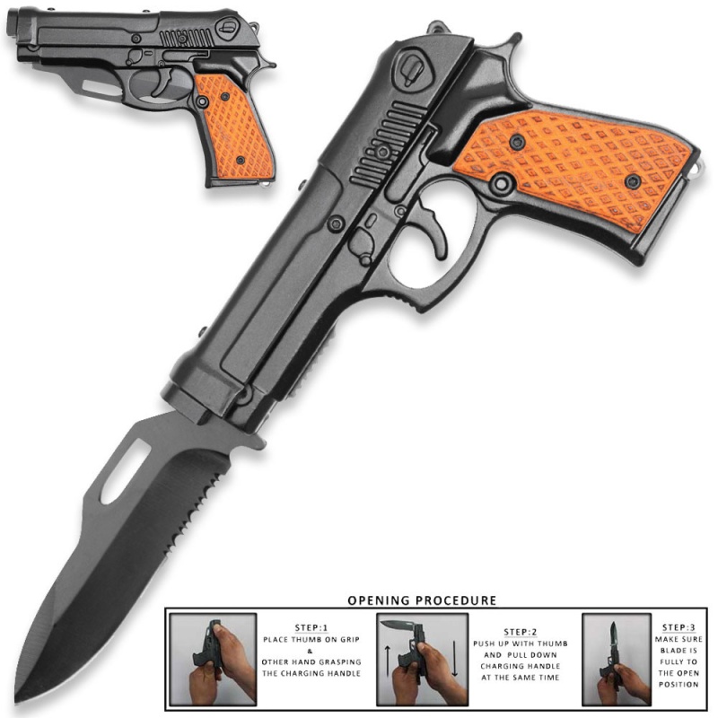 8″ Semi-Auto Pistol Style Assisted Knife Slide Cocking Open Mechanism